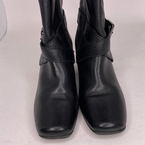 Anne Klein Sport Wedge Booties Women Sz 9 Montague Black Leather Silver Buckle - Picture 2 of 15
